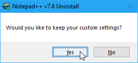 Notepad ++ yazılımını kaldırırken özel ayarlar iletişim kutusunu koru