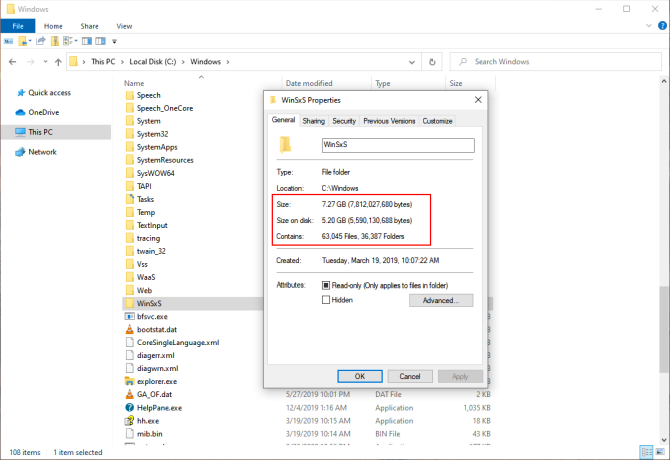Windows10'da winsxs klasör boyutu