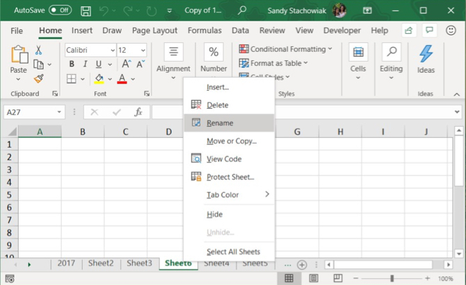 Excel Yeniden Adlandır Sekmesi