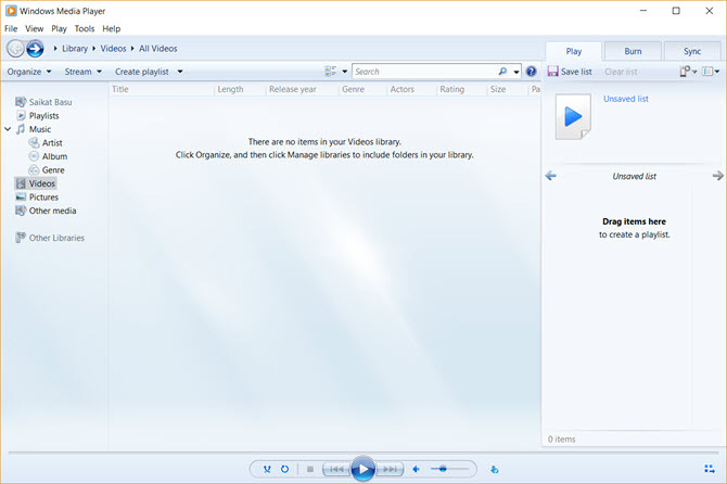 Windows Media Player 12 Arayüzü