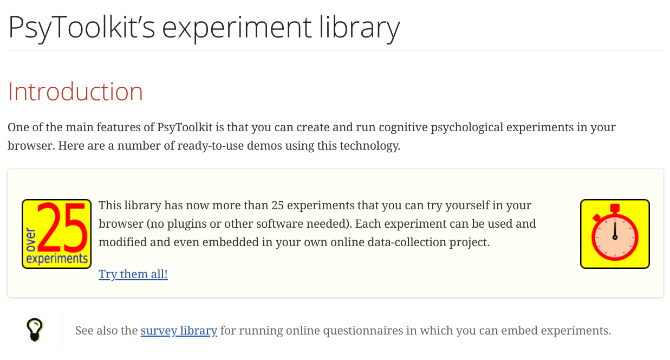 PsyToolkit online 25 ücretsiz bilişsel teste ve psikolojik deneylere ev sahipliği yapıyor