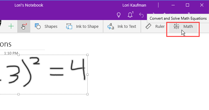 Çizim sekmesinde Matematik'i tıklayın