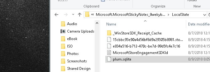 Windows 10 Sticky Notes depolama dosyası