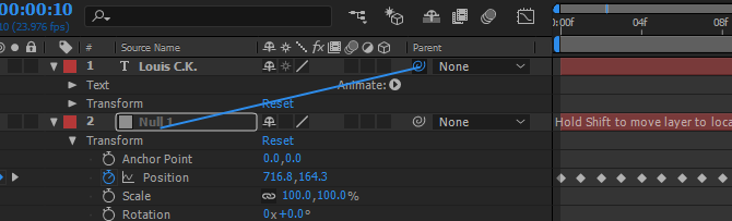 Adobe After Effects'te Metni İzleme Null üst