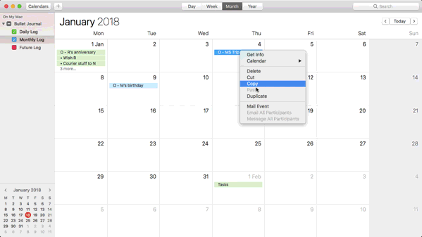 Mac'te bir günlük günlüğü için Takvim'i kullanma
