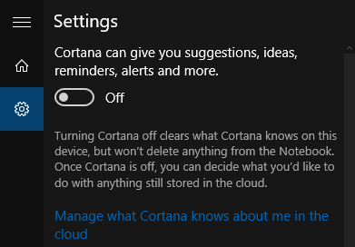 cortana ayarları