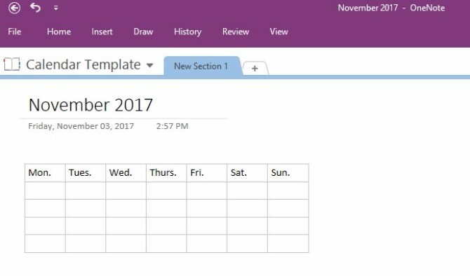 onenote takvim şablonu oluştur