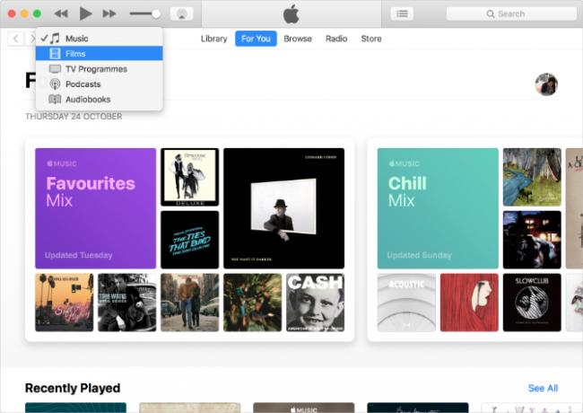 Apple Music ile Müzik, TV ve Podcast'leri gösteren iTunes