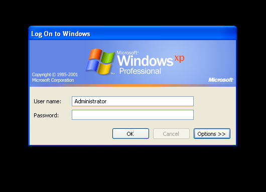 Bu, Windows XP için oturum açma ekranını gösterir