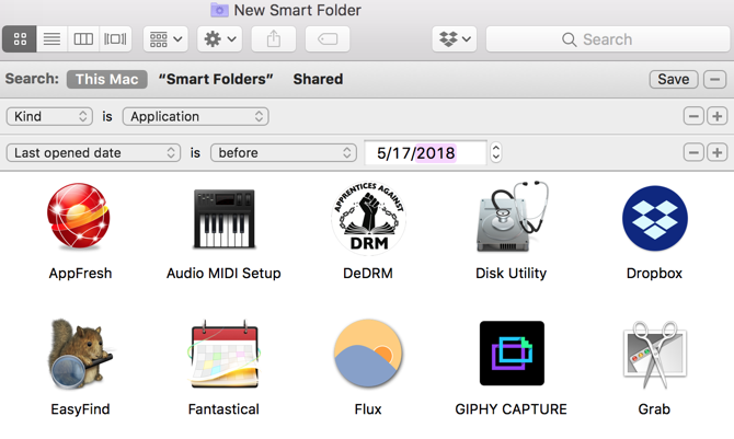 Mac Smart Folder Açılmamış Uygulamalar