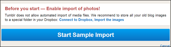 Son Dakika Rehberiniz Her Zaman Kapatılmadan Önce Saygın Blogunuzu Dışa Aktarmak İçin Import2 Dropbox mesajı ve büyük mavi başlat düğmesi
