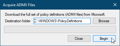 Policy Plus'ta ADMX Dosyaları Al iletişim kutusu