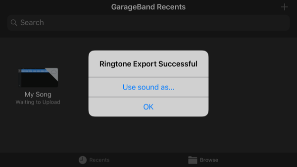 GarageBand Uygulama Dışa Aktarma Tamamlandı
