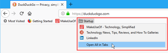 Tüm Yer İşaretlerini Firefox'ta sekmelerde açma