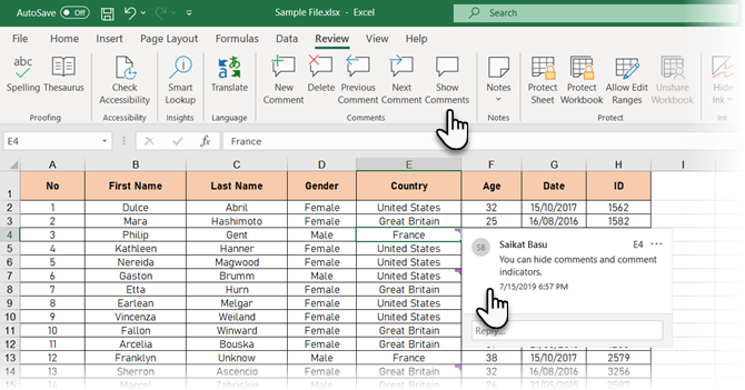 Excel'deki Tüm Yorumları Göster