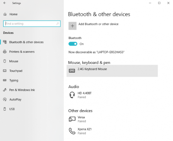 Bluetooth ayarları Windows 10