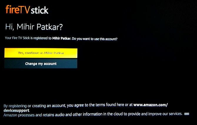 Amazon Fire TV Stick'i kurma: Amazon hesabı tanınıyor