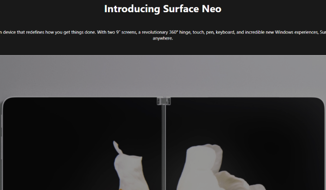 Gecikmeden sonra Microsoft Surface Neo ürün sayfası
