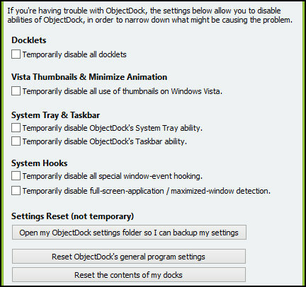 ObjectDock: Masaüstünüzü Hızla Özelleştirin ve İşlevselliğini Artırın [Windows] ObjectDock Ayarları Sorun Giderme Seçenekleri