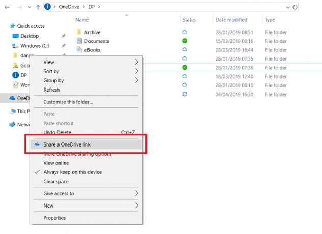 onedrive paylaşım menüsü