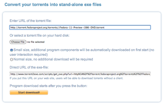 Torrent2Exe ile İstemci Olmadan Torrentleri İndirin [Windows] torrent2fedora