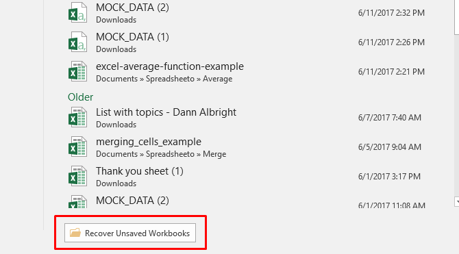 kaydedilmemiş çalışma kitaplarını kurtarma excel