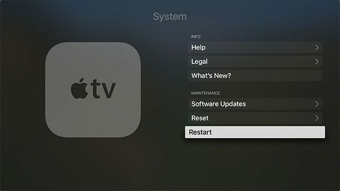 Apple TV'yi yeniden başlat