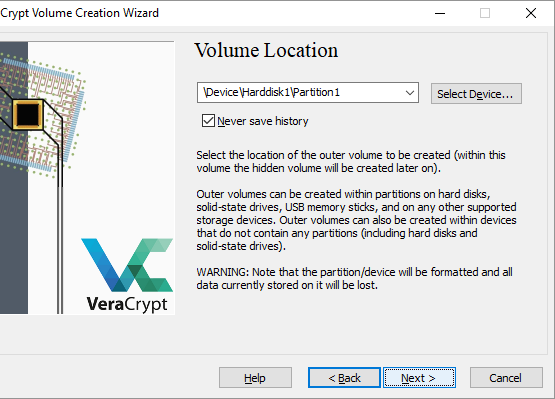 VeraCrypt Birim Oluşturma Sihirbazı