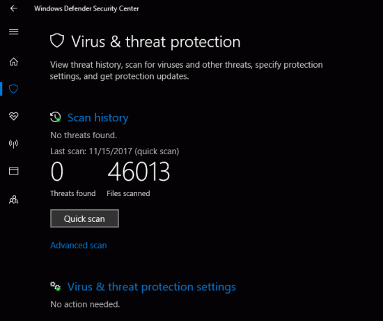 Windows Defender Güvenlik Merkezi Virüs ve Tehdit Koruması
