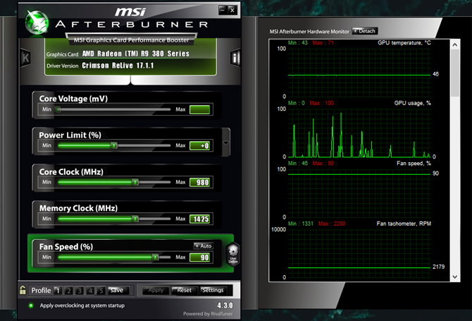 msi afterburner program ekran görüntüsü