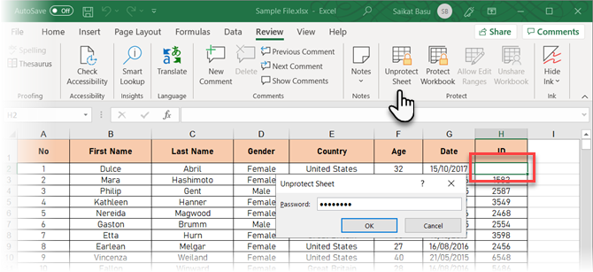 Excel'de Sayfanın Korumasını Kaldır'ı tıklayın.