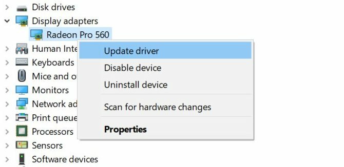 Windows 10'da video sürücüsünü güncelleme