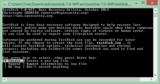 Bu, TestDisk adı verilen en iyi Windows programlarından birinin ekran görüntüsüdür