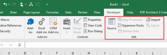 Microsoft Excel'deki Geliştirici sekmesindeki XML bölümü