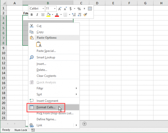 Excel'deki bağlam menüsünden Hücreleri Biçimlendir'i seçin