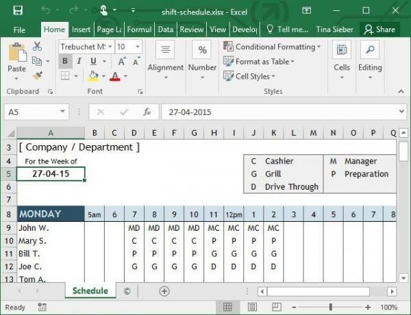 Vardiya Takvimi Excel Şablonu