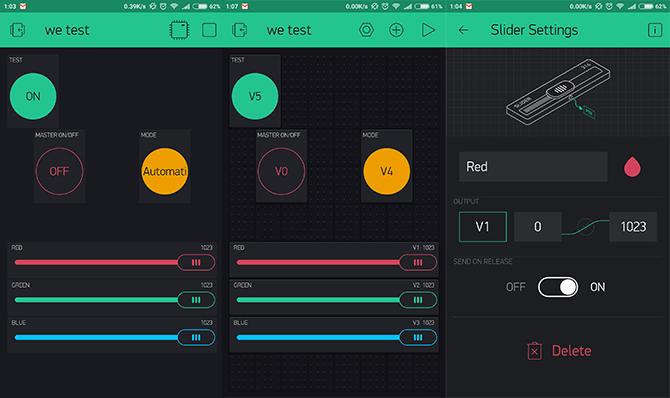 blynk uygulama kaydırıcıları ve düğmeleri