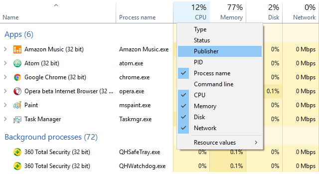 windows-görev yöneticisi-ekstra sütunlar