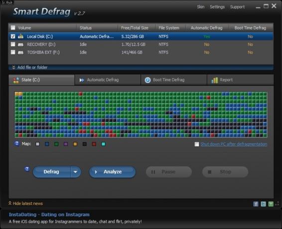 IObit Smart Defrag: Mükemmel Bir Sabit Disk Birleştirme ve Optimizasyon Aracı [Windows] Reklam Banner'lı UI Penceresi