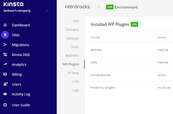 Kinsta'nın kontrol panelinde WordPress eklentilerini yönetin