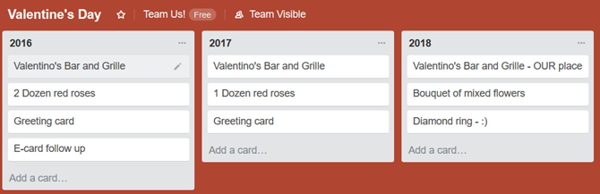 trello ipuçları aşk romantizm tarihlerini