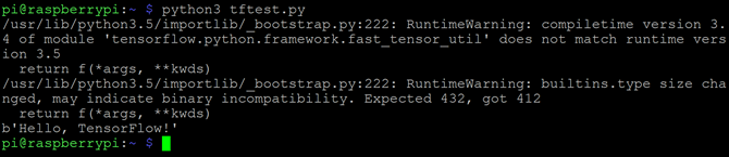 TensorFlow ve Python3.5 - Göz ardı edilebilir hata