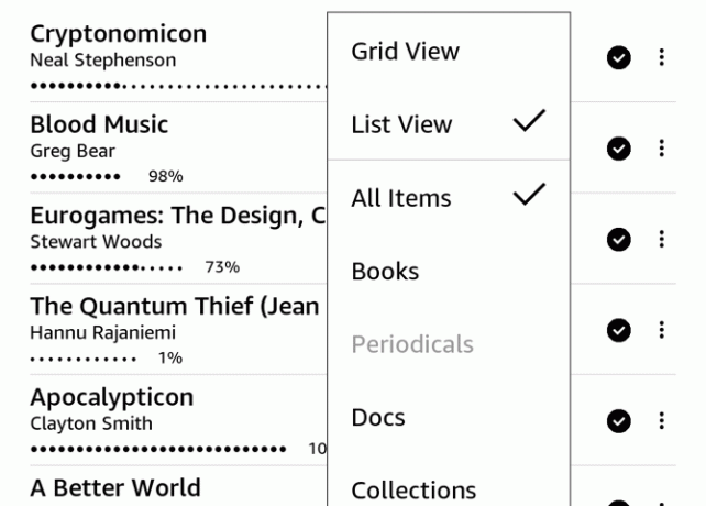 kindle filtreleme seçenekleri