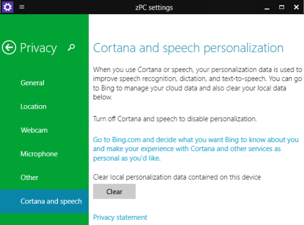 Cortana Gizlilik