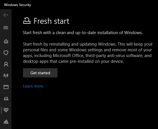 Windows 10 Yeni Başlangıç