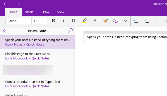 Cortana kullanarak OneNote'a not eklendi