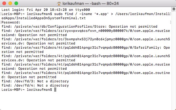 Terminal'i kullanarak tüm .app dosyalarını bulma