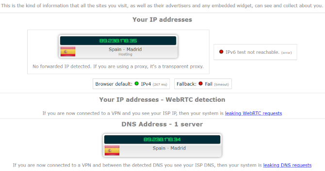 İspanya'da bir VPN IP Sızıntı Testi