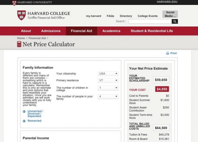 harvard college financial aid