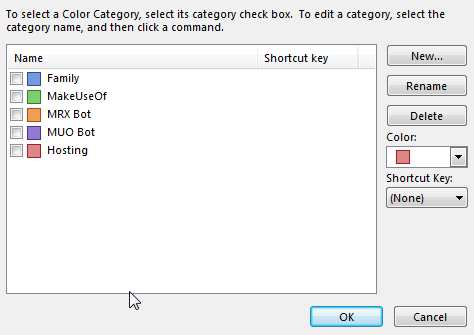 Outlook Koşullu Biçimlendirme Renk Kategorileri